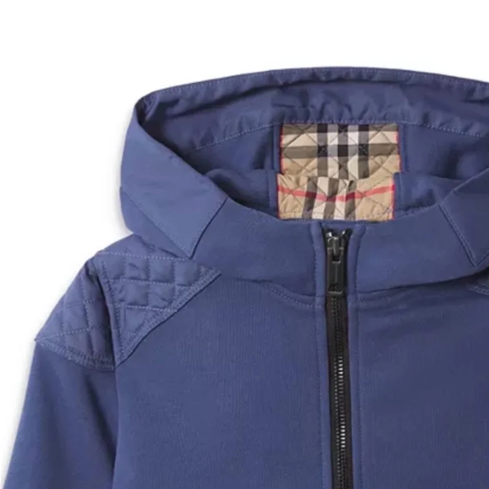 BURBERRY Nova Check Boys' Monogram Quilted Panel Cotton Hooded Jacket